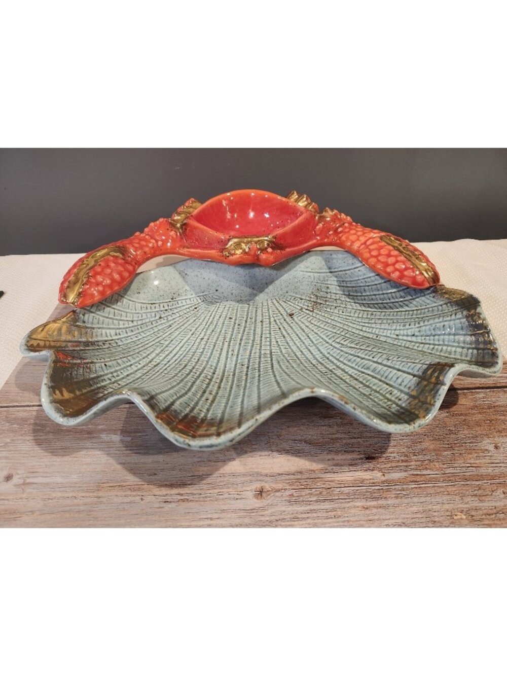 Vintage Marcia of California Crab on Shell Chip/Dip/Appetizer Platter